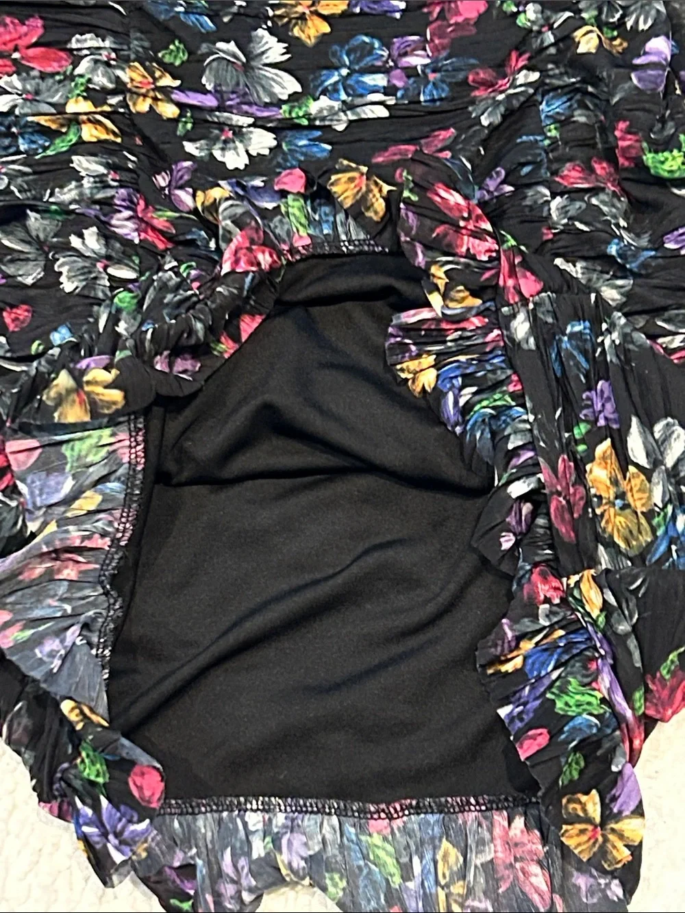 French Connection Zelka Alanna Jersey Mini Dress Black Multi sz 0 Bodycon Floral